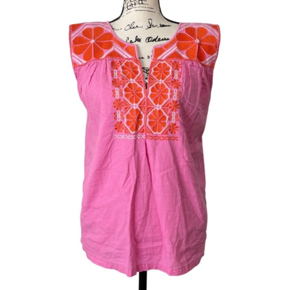 J. Marie Women XS Ember Top Pink Embroidered Peasant Blouse Boho Cotton Oversize - Picture 2 of 8